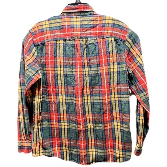 LL Bean Men's Plaid Flannel Shirt Medium REG Red Green Yellow Blue Cotton - Picture 2 of 6